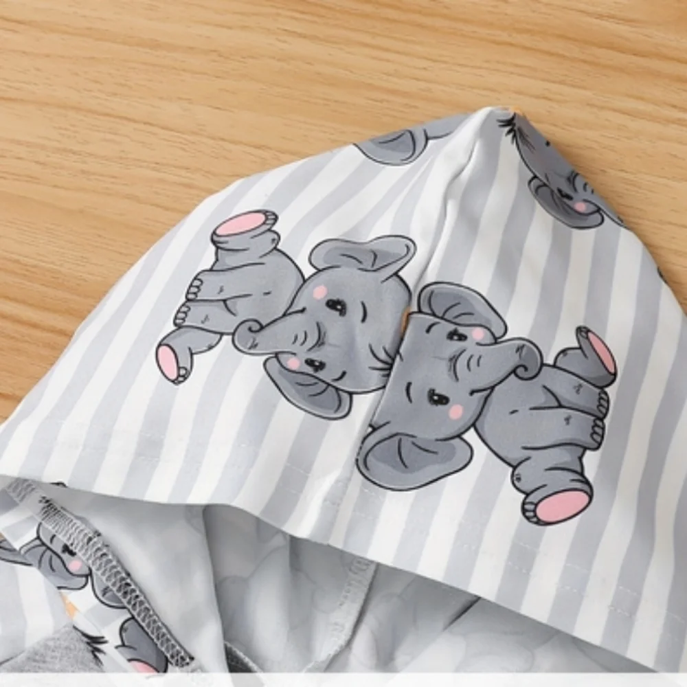 Adorable Baby Boys 2pcs Elephant=Print Hoodie and Shorts Set 3-6M-18-24M - Picture 4 of 7